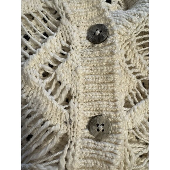 Free People Sedona Cardigan Sweater S Cream Crochet Collared Cropped Open Knit - Picture 7 of 16
